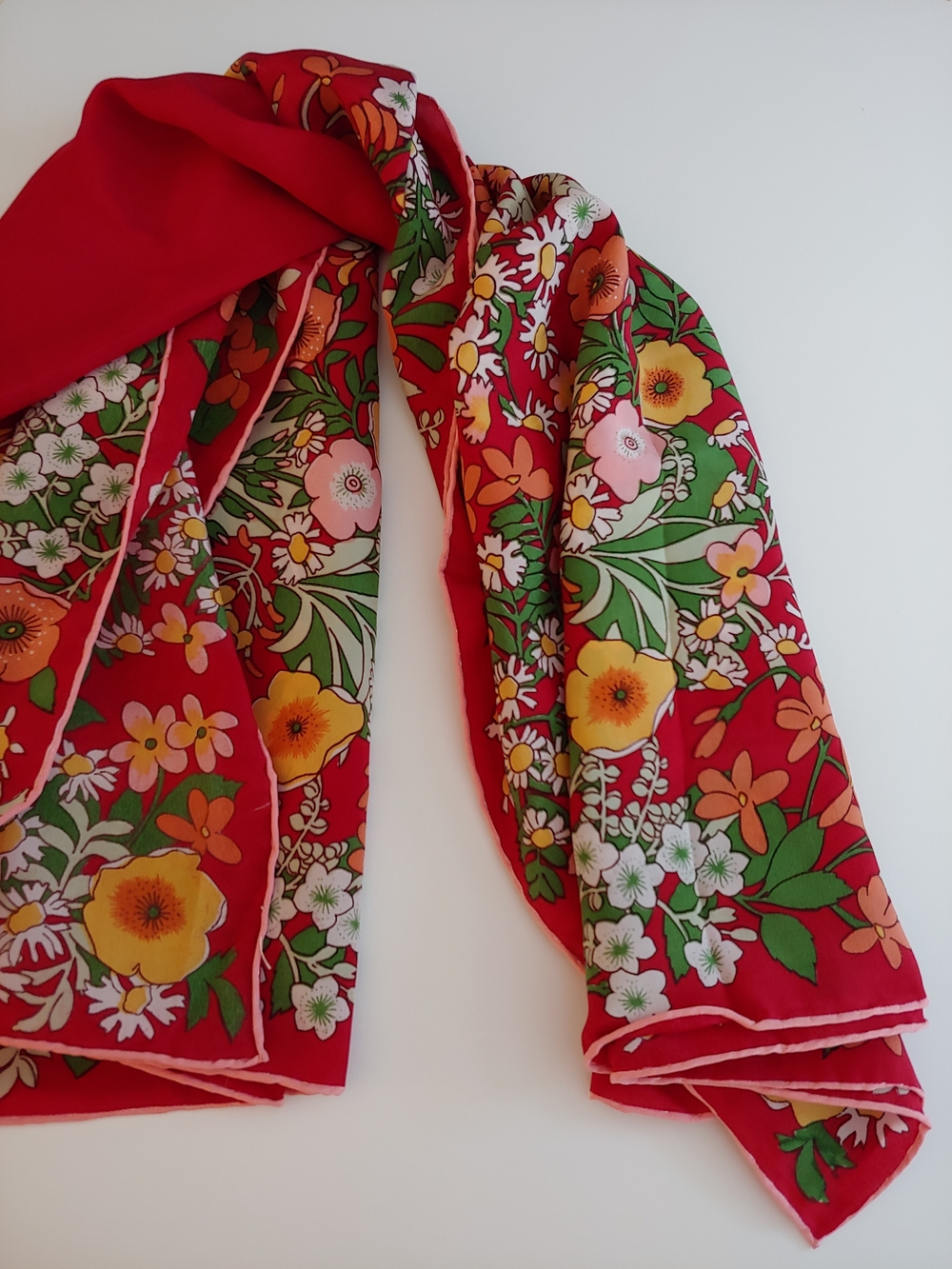 Vintage Red Floral Silk Chiffon Women's Scarf